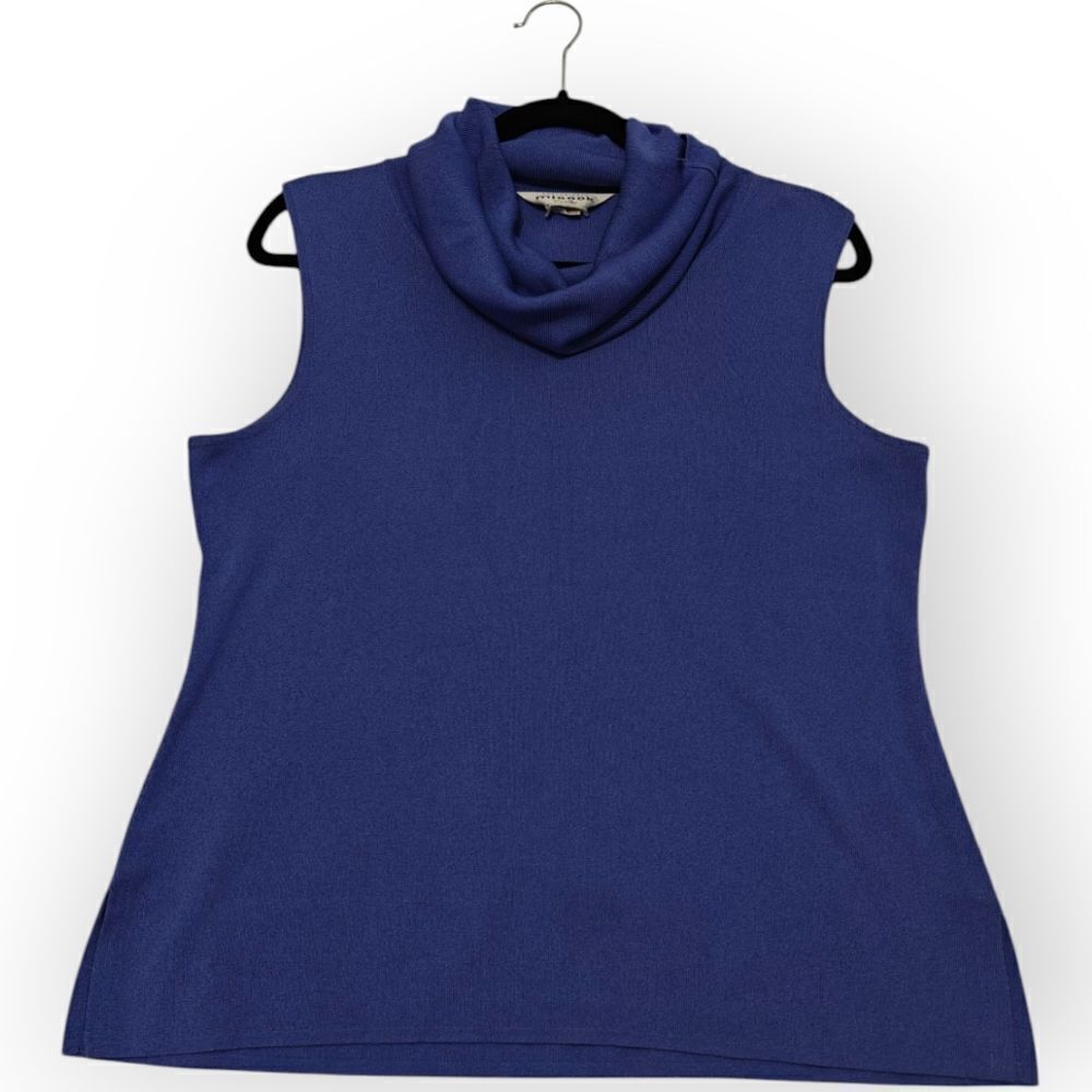 Vtg Misook Periwinkle Blue Cowl Neck Top Blouse Size L Petite - Picture 2 of 5
